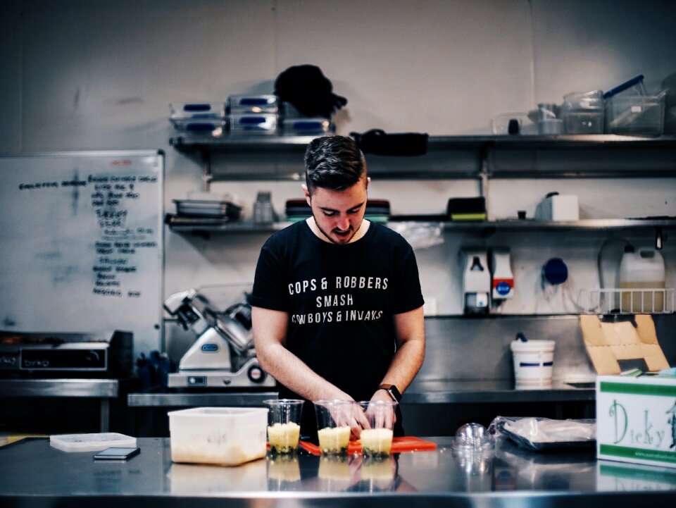 People man gray kitchen