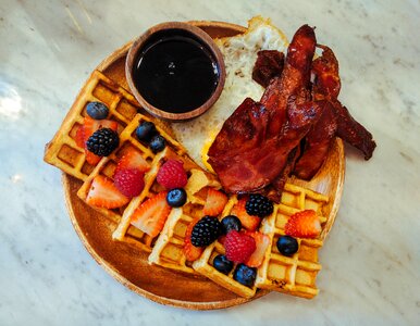 Strawberry waffle pancake photo