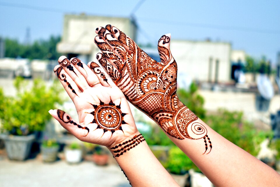 Color imprints decorated hands indian festive