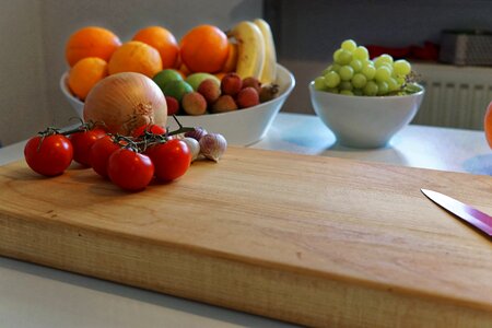Cutting board tomatoes knife photo