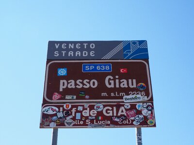 Traffic sign passo di giau italy