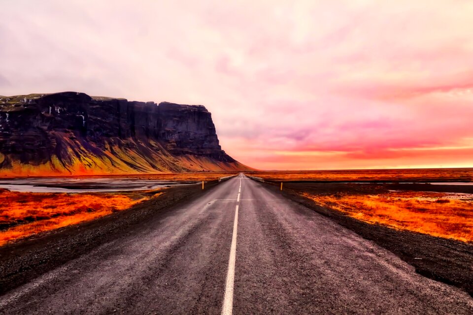 Sunset mountains road