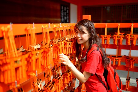 Travel asian women japanese shrine photo