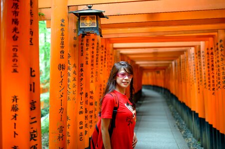 Asian women japanese shrine orange travel photo