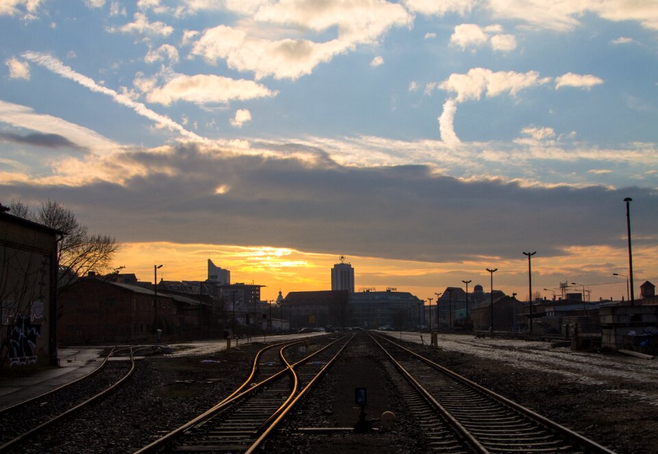 Train traffic sunset
