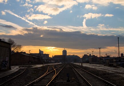 Train traffic sunset