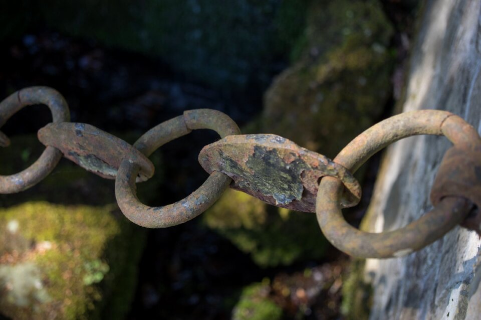 Iron chain rusted forged