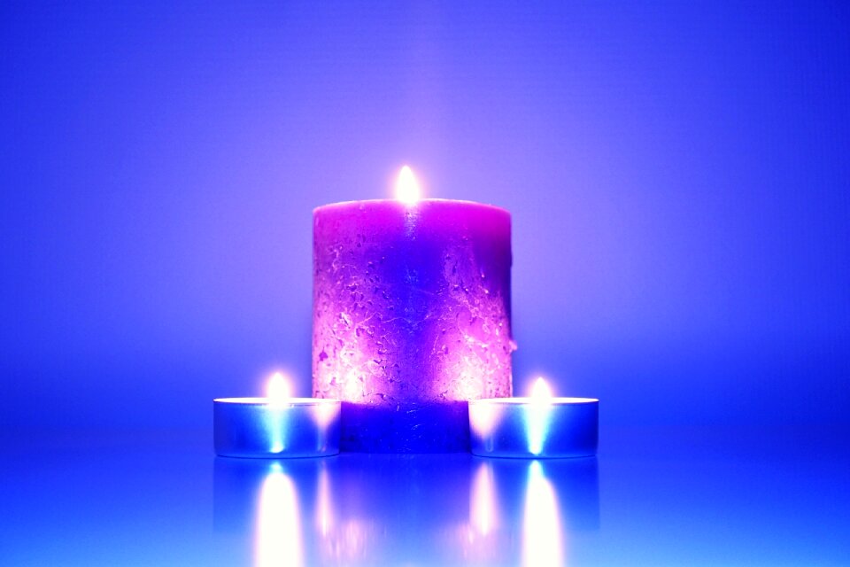 Purple blue fire blue candle