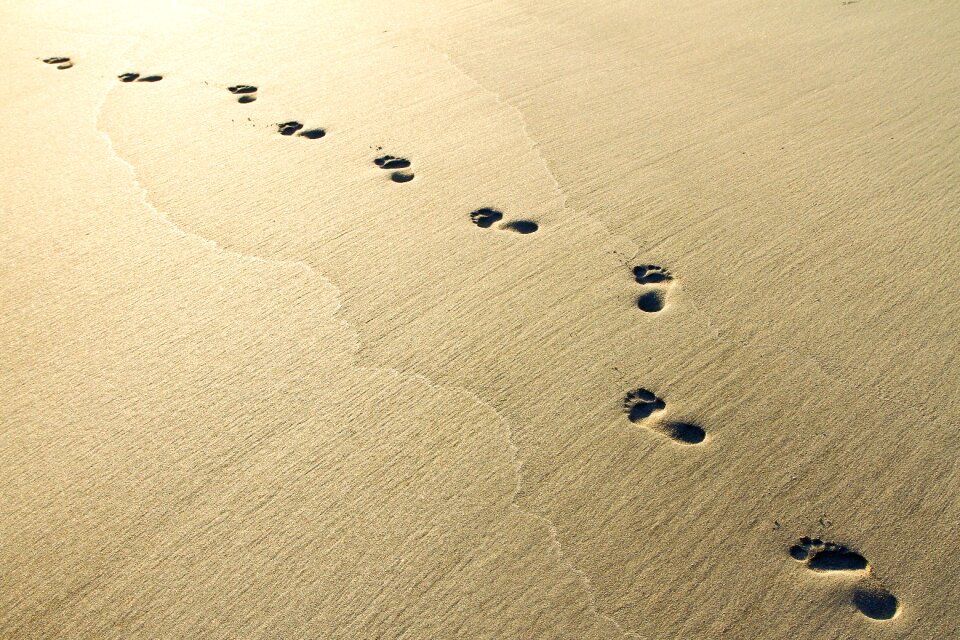 Footprints brown beach brown sunrise