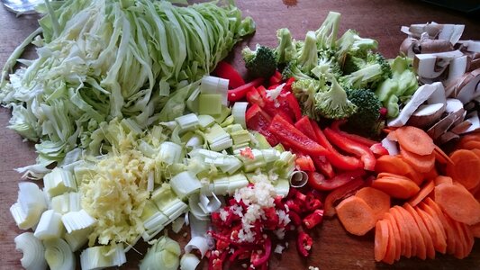 Raw vegetables preparation stir-fry ingredients
