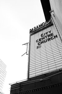 Sign black and white gray theater photo