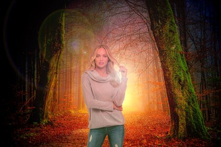 Woman light tree