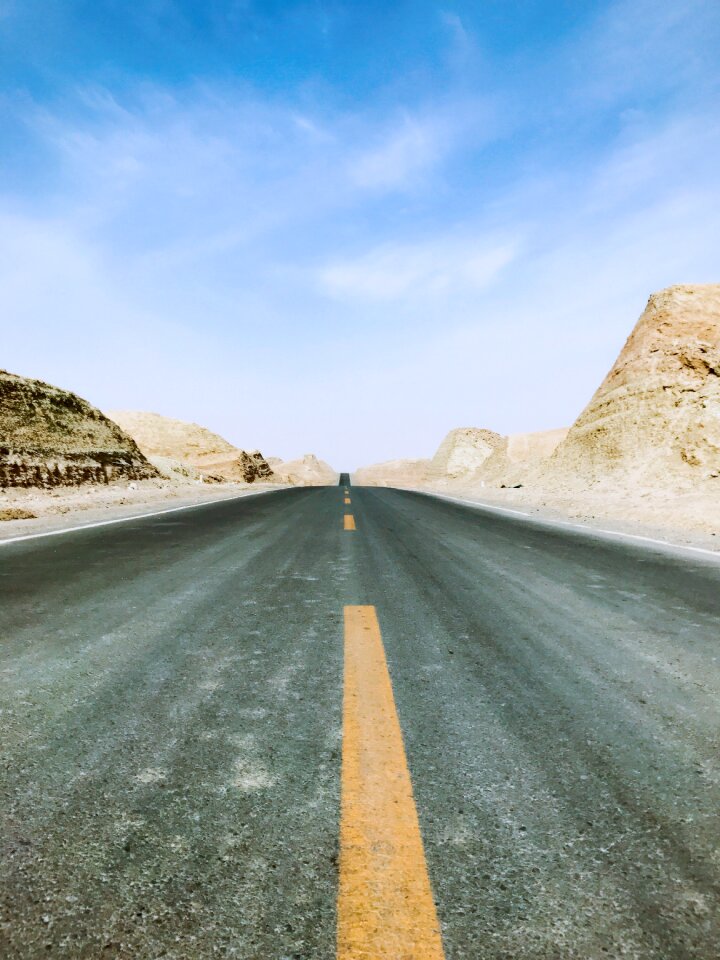 Highway distance blue sky