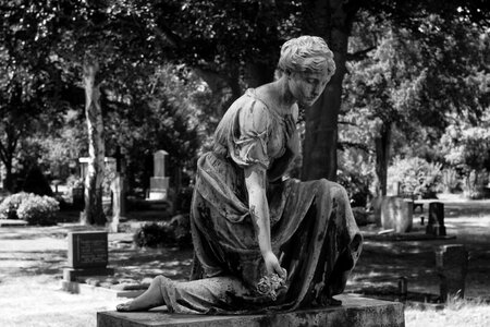 Tomb art cemetery black and white photography