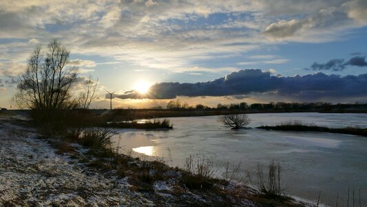 Natural lake sunset winter