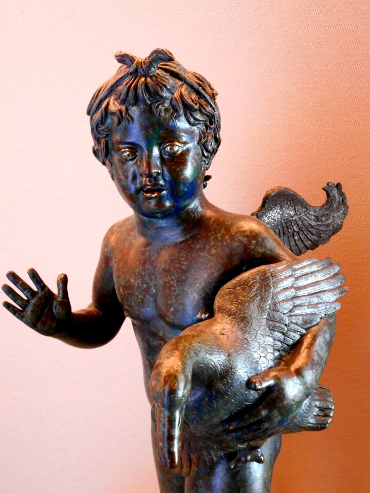 Cupid with goose (detail) - bronze fountain (1st century BC-1st century AD) from Pompeii - Exhibition Herculaneum and Pompeii Vision of Discovery at the Archaeological Museum of Naples (44638282495)