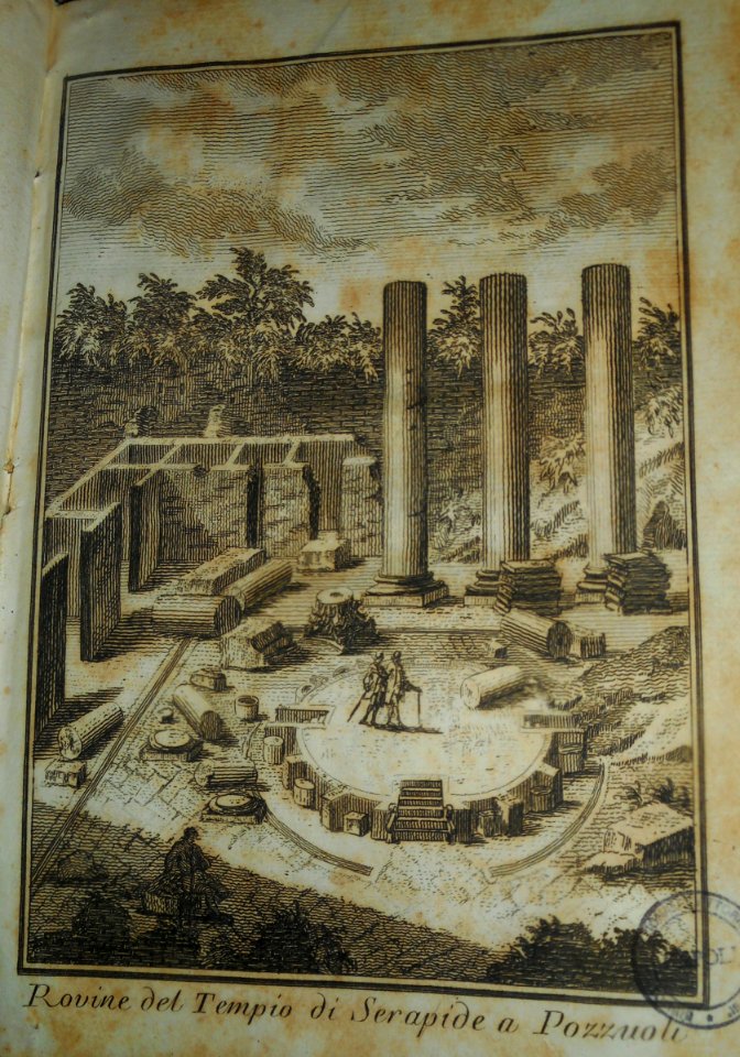 Macellum or Tempio di Serapide at Pozzuoli - etching from the book Ottaviano Guasco, Dell'edificio di Pozzuolo volgarmente detto il tempio di Serapide, Rome 1773 - National Library of Naples (45425547311)