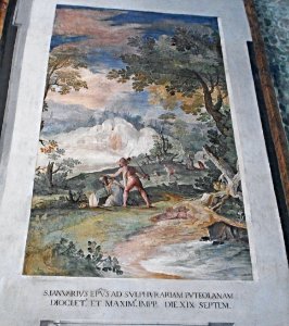 Saint January's martyrdom at volcan Solfatara at Pozzuoli - fresco by Tarquinio Ligustri and Andrea Commodi (after 1598-beginning 17th century) - San Vitale church in Rome (23705392892)