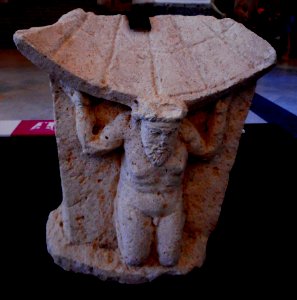 Sundial with Telamon from Pompeii (before 79 AD) - Exhibition The hours of the Sun. Geometry and Astronomy of ancient Roman sundials, up to January 31, 2019 at Archaeological Museum of Naples (43336401950)