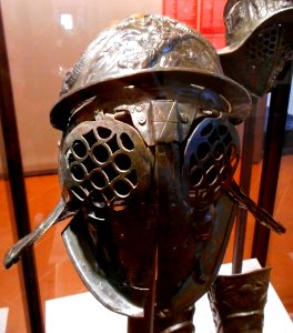 The Provocator helmet from Pompeii, Portico Area (Quadriporticus) then transformed into a gladiators barracks - Archaeological Museum of Naples (44408567604)