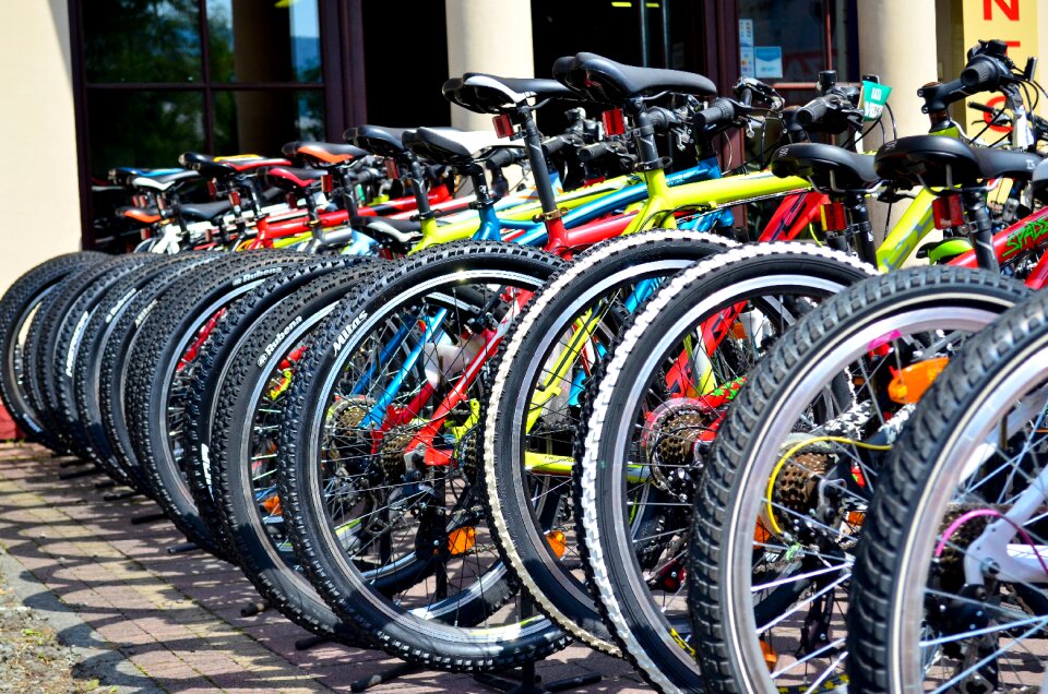 Patterns wheels row of bikes