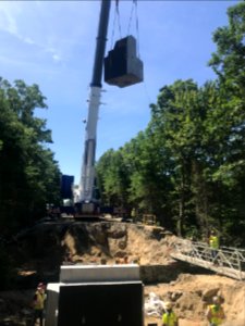 Abutment construction for Fall Brook bridge, July 2020
