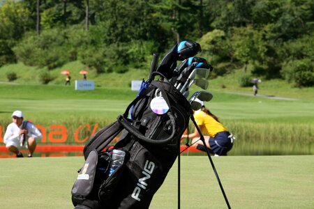 Golf course golf players golf bags