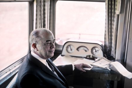 AT&SF President Earnest S. Marsh in his private car Santa Fe on the back of Train 19, the Chief east of Chillicothe, IL on October 7, 1966 (31473646341)