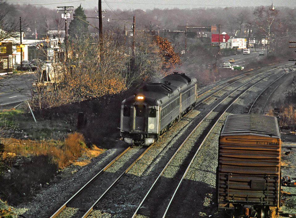 B&O RDCs in Commuter Service at Beltsville, MD in December 1980 (33945496286)