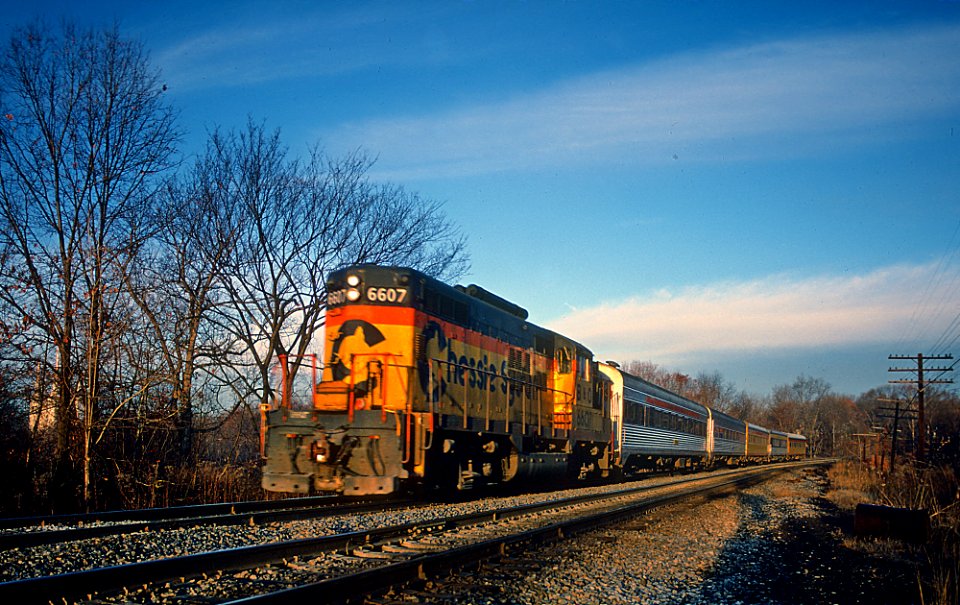 B&O 6607 GP9 in Forest Glen, MD in December 1980 B33 (33945487616)