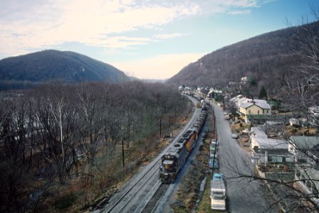 B&O GP38 4807 eastbound at Sandy Hook, MD in December 1980 (33728722112)