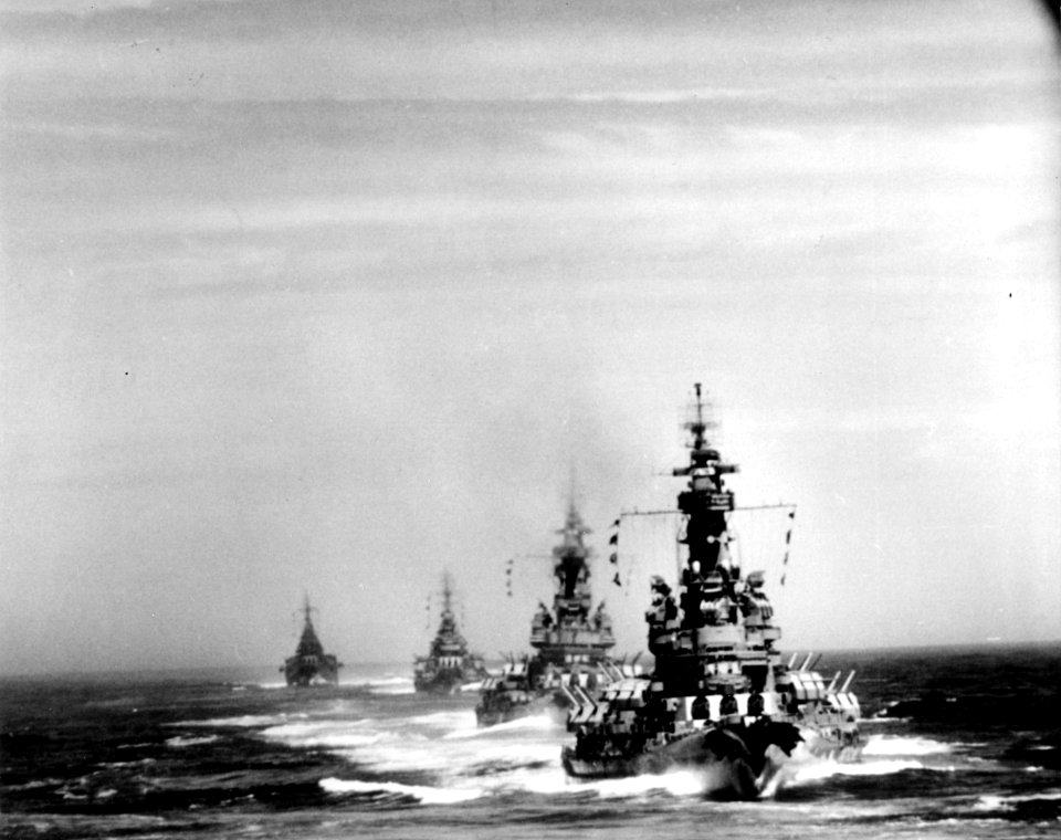 Battleships and heavy cruisers steam in column off Kamaishi. (50971906608)