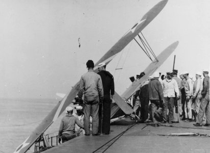 Boeing F3B-1 Of squadron VF-2B after crash landing on board the USS Langley (CV-1) October 16th 1929. (51157083659)