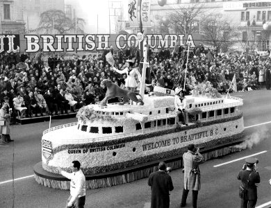 British Columbia float in Grey Cup Parade on Granville Street Vancouver 1964. (50943120742)