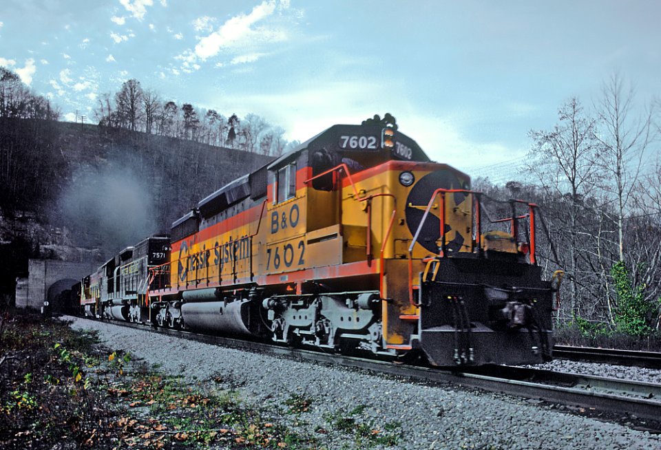 C&O 7602 Exits Fort Springs Tunnel -- 3 photos (31995256231)