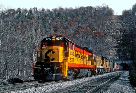 C&O Trains Coming Out of and Going Into Fort Springs Tunnel -- 5 Photos (31964983042)