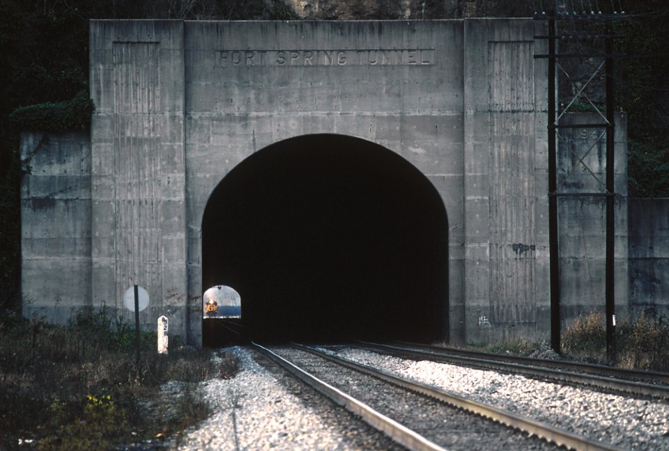 C&O 7602 Exits Fort Springs Tunnel -- 3 photos (31995253781)