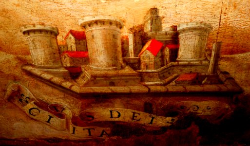 Castle, towers and fortified towns - Detail af a Painting of unknown Neapolitan painter (2nf half 16th century) at Museum Quadreria dei Girolamini in Naples (44910171415)