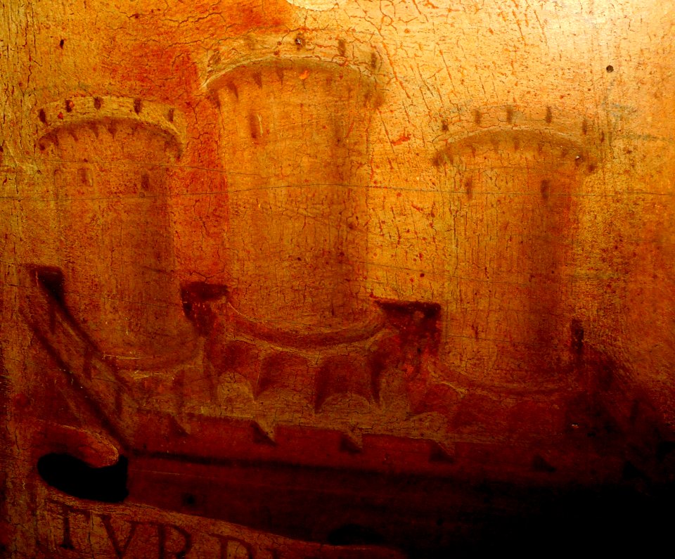 Castle, towers and fortified towns - Detail af a Painting of unknown Neapolitan painter (2nf half 16th century) at Museum Quadreria dei Girolamini in Naples (30883596537)