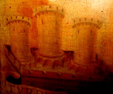 Castle, towers and fortified towns - Detail af a Painting of unknown Neapolitan painter (2nf half 16th century) at Museum Quadreria dei Girolamini in Naples (30883596537)