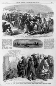 Nova Scotia - loss of the steamship Atlantic - scenes and incidents during and after the wreck (4-1-1873) (3 cuts - the fisherman Clancy and his daughter administering to ... shipwrecked LCCN99614079