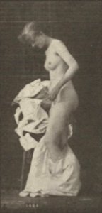 Nude woman sitting and disrobing (rbm-QP301M8-1887-498a~6)