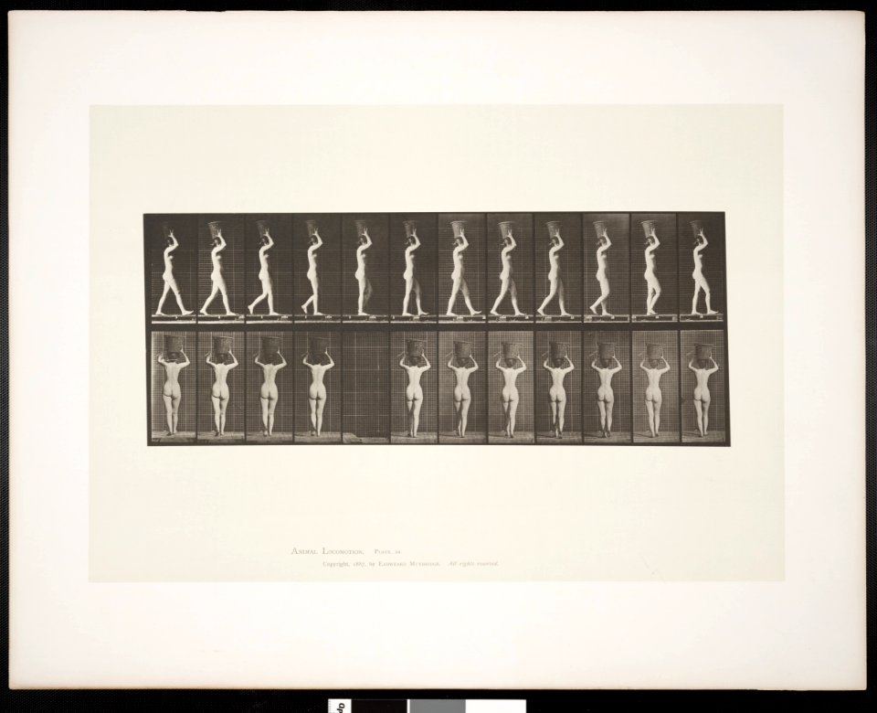 Nude woman walking and carrying basket on head (rbm-QP301M8-1887-034)