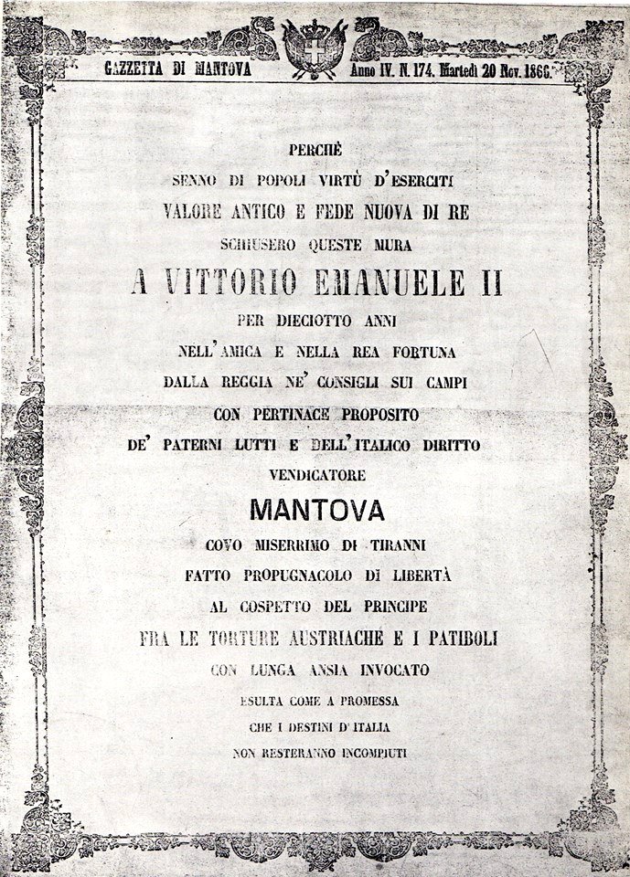 Numero della Gazzetta di Mantova in occasione della venuta a Mantova di S.M. Re Vittorio Emanuele II
