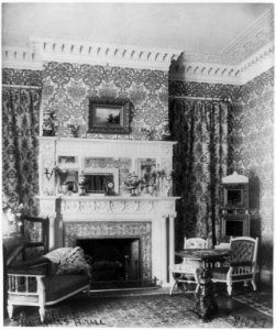 Ornate interiors of Chandler Hale house, 1001 16th St., N.W., Washington, D.C., showing piano, fireplaces, and china closet LCCN2001704523