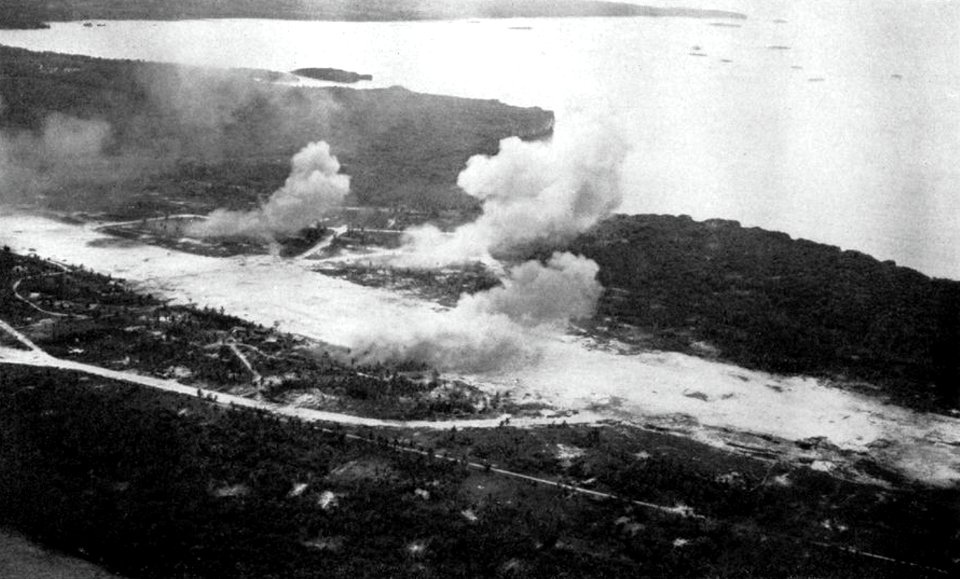 Orote airfield on Guam under attack by U.S. carrier aircraft, in mid-July 1944