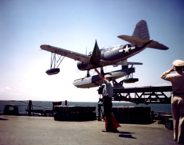 OS2U is launched from USS Missouri (BB-63) in 1944