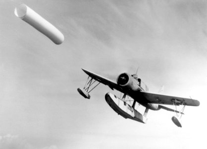 OS2U Kingfisher following aerial target 1943 photo