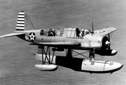 OS2U-2 Kingfisher in flight 1942 photo