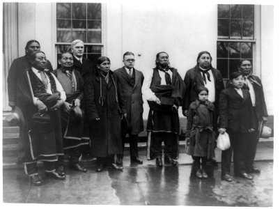 Osage Indians with Senator J.W. Harreld and Rep. S.J. Montgomery at the White House when they called upon President Coolidge LCCN93515476